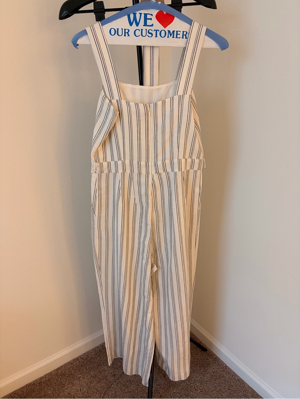 Ann Taylor Striped Linen-Blend Wide-Leg Jumpsuit